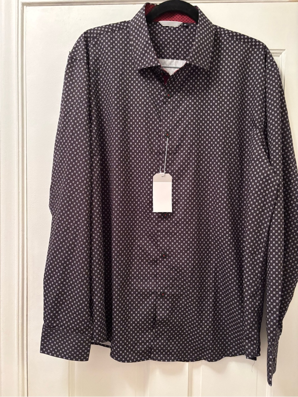 Men's Navy Micro-Pattern Long-Sleeve Button-Down Shirt
